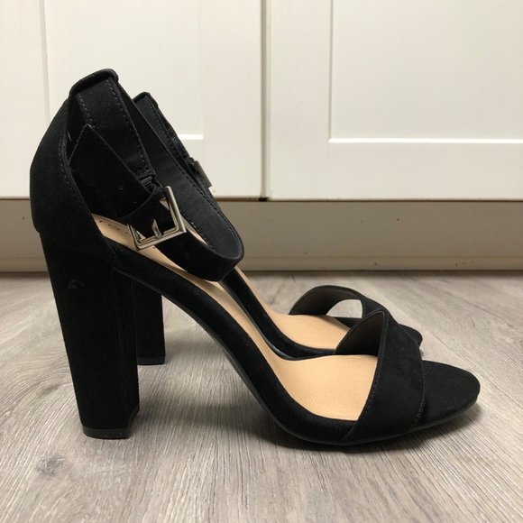 Torrid Size 10.5 Wide Strappy Black Heels Two Strap Tapered Shoes Vegan Suede - Picture 3 of 8